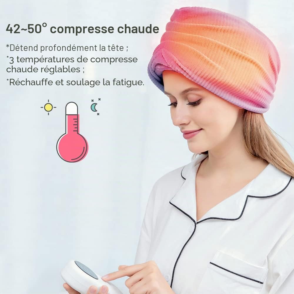 Casque de massage électrique, casque de massage électrique du cuir chevelu, casque de massage avec chaleur, pétrissage, compression d'air, un chapeau contre les maux de tête utilisé pour les migraines