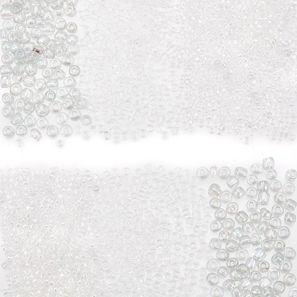 GOMAKERER About 1582 Pcs Round Glass Bugle Seed Beads, Clear Mini Beads Transparent Loose Spacer Bead for Jewelry Making Bracelets Necklace DIY Craft Supplies