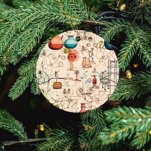 Science Chemical Knowledge Christmas Ornaments Round Hanging Pendent Ceramic Christmas Trees Decoration 4 Pcs - Image 5