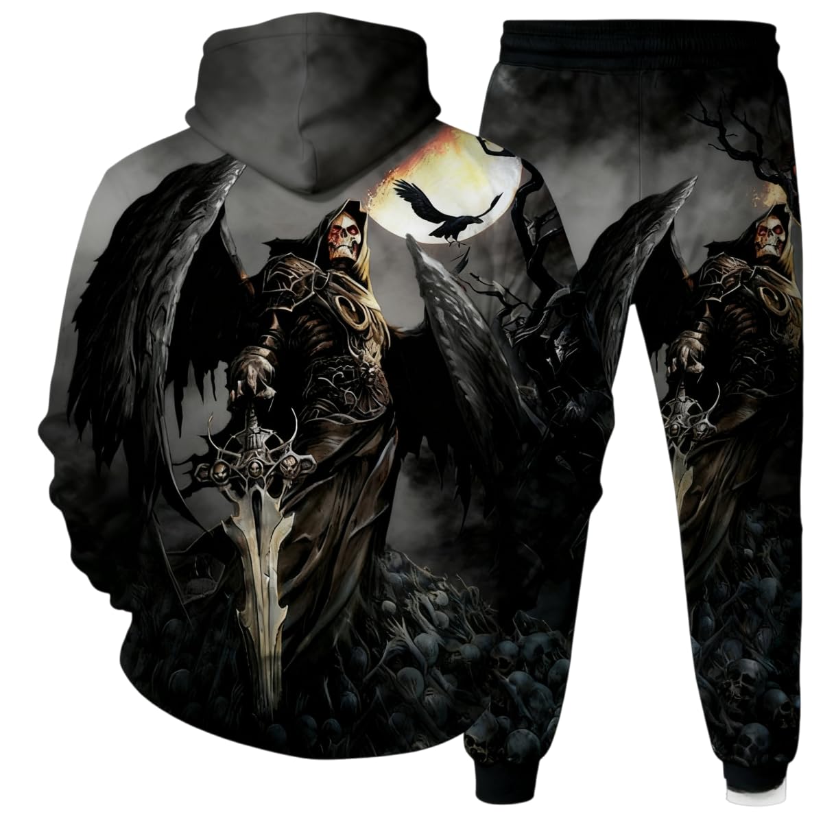 Męska bluza szkielet demon 3D druk cyfrowy pary dwuczęściowy zestaw z kapturem (4XL/B-6)