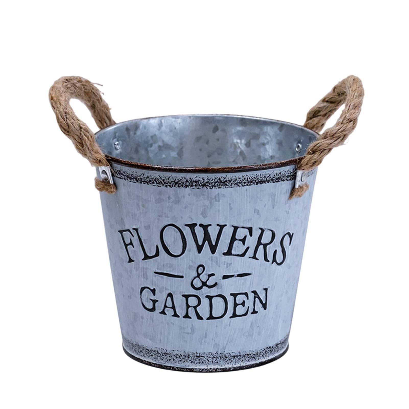 Retro Metal Planter Flowerpot with Rope Handles Distressed Plant Pot for Succulents Small Houseplants Desk Decor