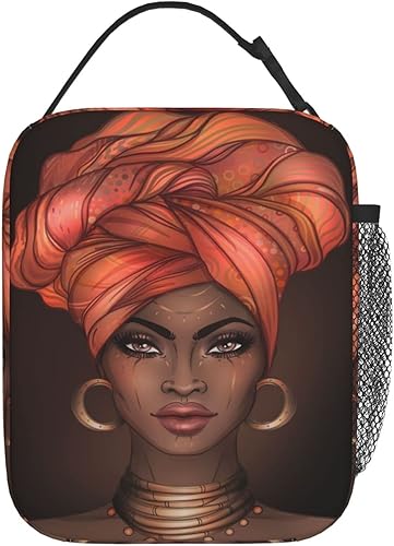 Miniatura 3 de Bolsa de almuerzo para mujer negra afroamericana, aislada, portátil, reutilizable, con cremallera, para picnic, trabajo, oficina, viajes, escuela