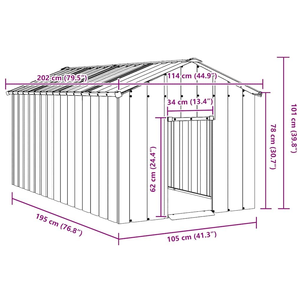 vidaXL Buda dla psa z dachem 114x202x101 cm stal galwanizowana kojec