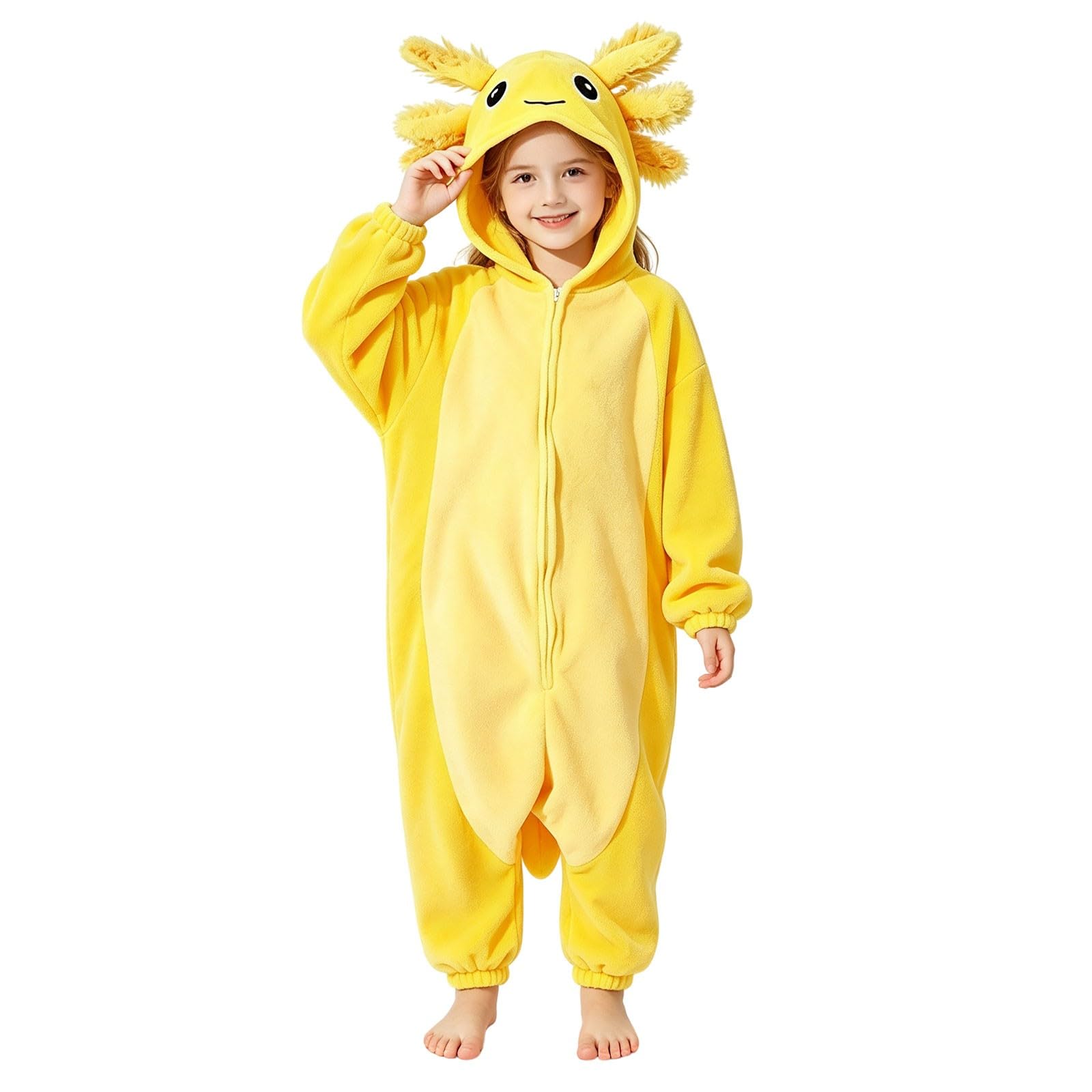Kids Axolotl Halloween Costume, Hooded Onesie Jumpsuit Boys Girls 3-21 Y