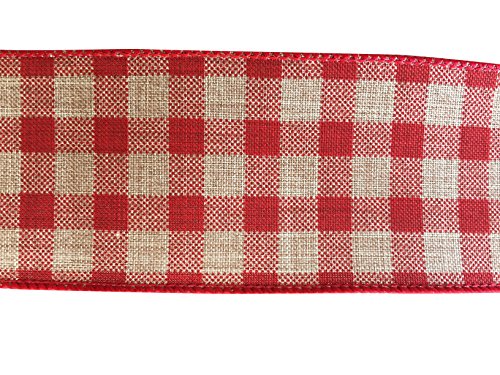 Image of Red Gingham Wired Ribbon - 2 1 /2 inch x 10 Yards, Memorial Day, 4th of July, 250th Anniversary USA, Valentine's Day, Rustic Wedding Decoration, Gift Basket, Garland, Swag, Fall Decor, Wreath, Farmhouse