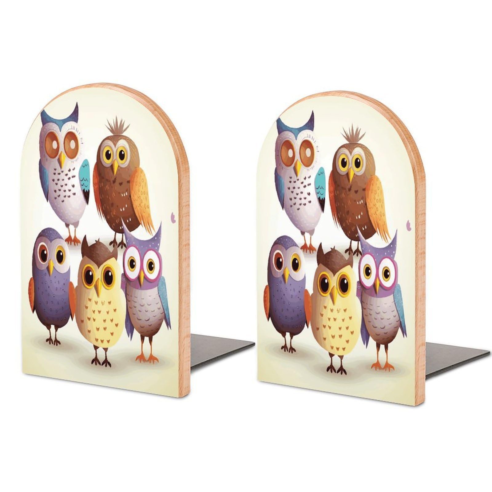 Owls Birds Bookend for Shelves Non-Skid Book Holder Modern Heavy Duty Bookend Stopper Metal Base Wood Book End Books Shelf Holder Home Decorative 1pair 5x3.9x3.1