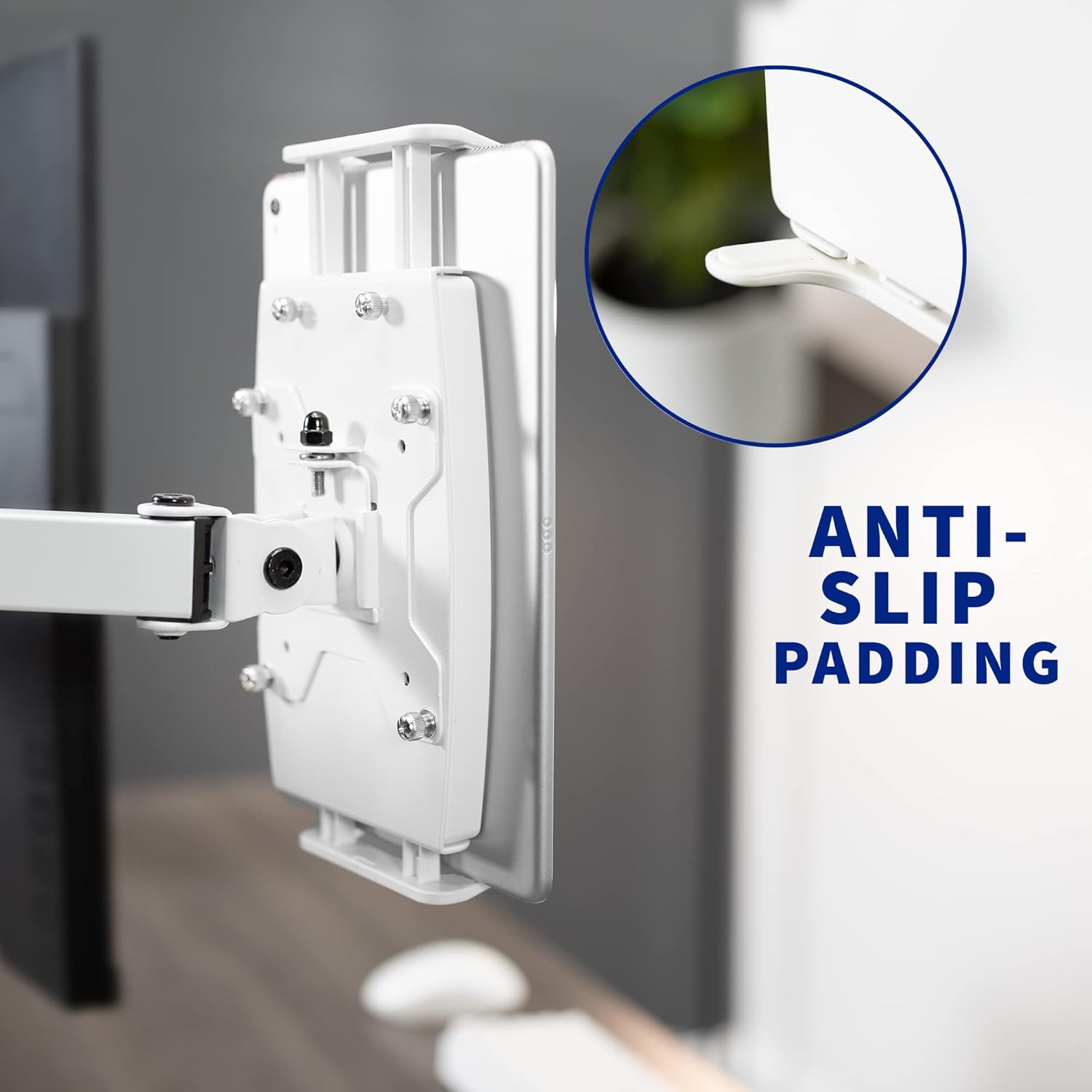 White Adjustable VESA Mount for Tablets and Laptops