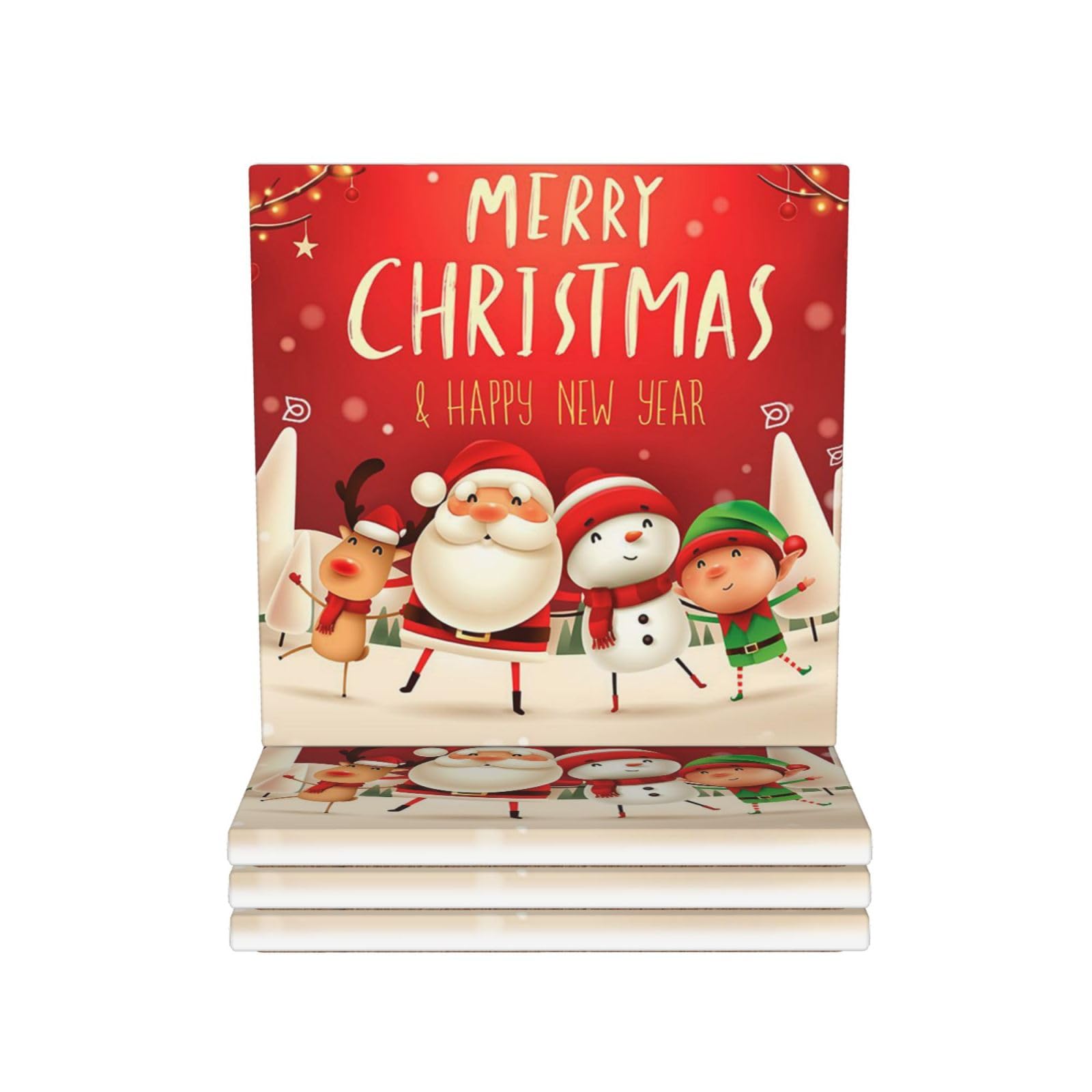 Lot de 4 dessous de verre en céramique avec inscription « Merry Christmas »