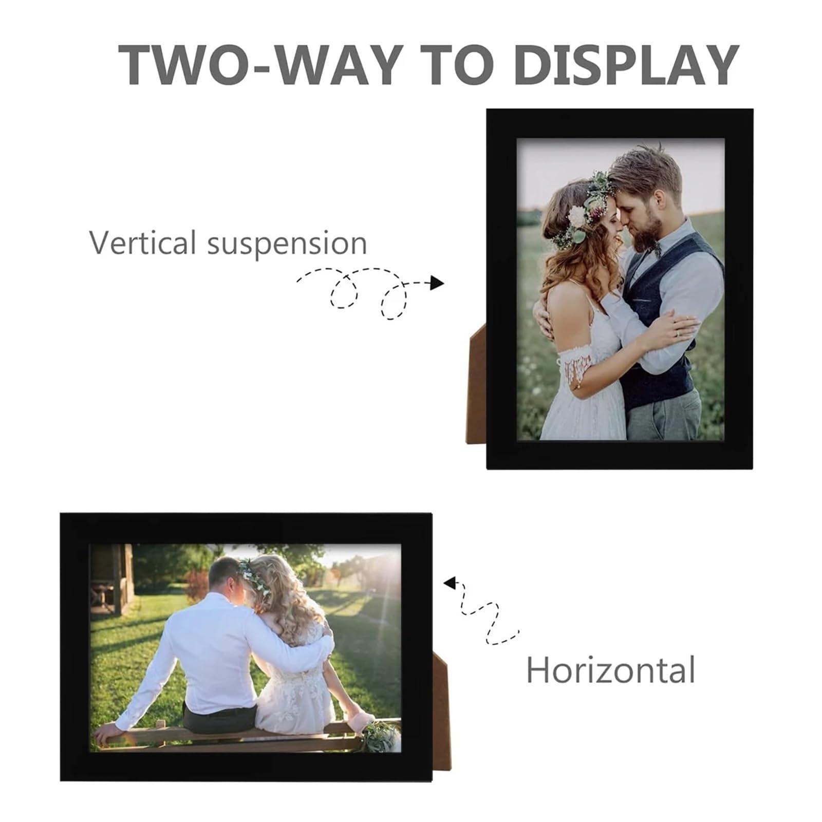 WNBFTTK Bilderrahmen 2pcs 4x6inch Black Wood Photo Frame 10x15cm Picture Modern Minimalist Family DIY Wall