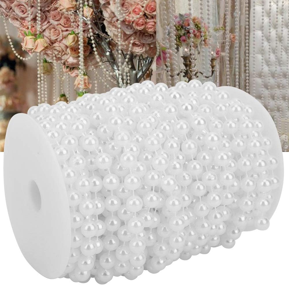 20m Pearl Bead String, 10mm Craft String Faux Pearl Beads Garland Roll Strand for DIY Doors Wedding Decoration (White)