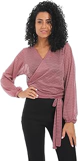 CAESAR Women's wrap blouse with waist belt,Pink,M