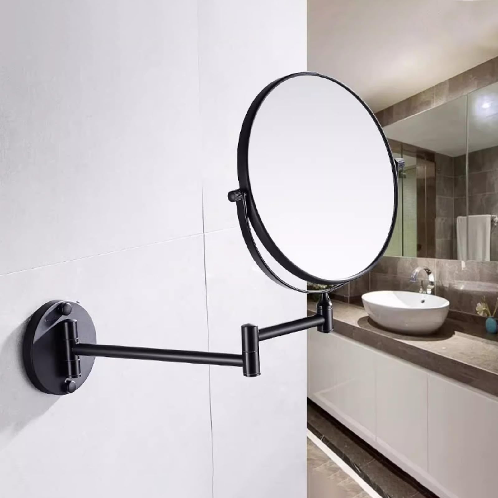Specchio Trucco Da Parete Specchio Cosmetico Con Ingrandimento 1x/3x, Estensibile A 360 °, Specchio Da Bagno Per Trucco O Rasatura Braccio Pieghevole Estensione(Noir)