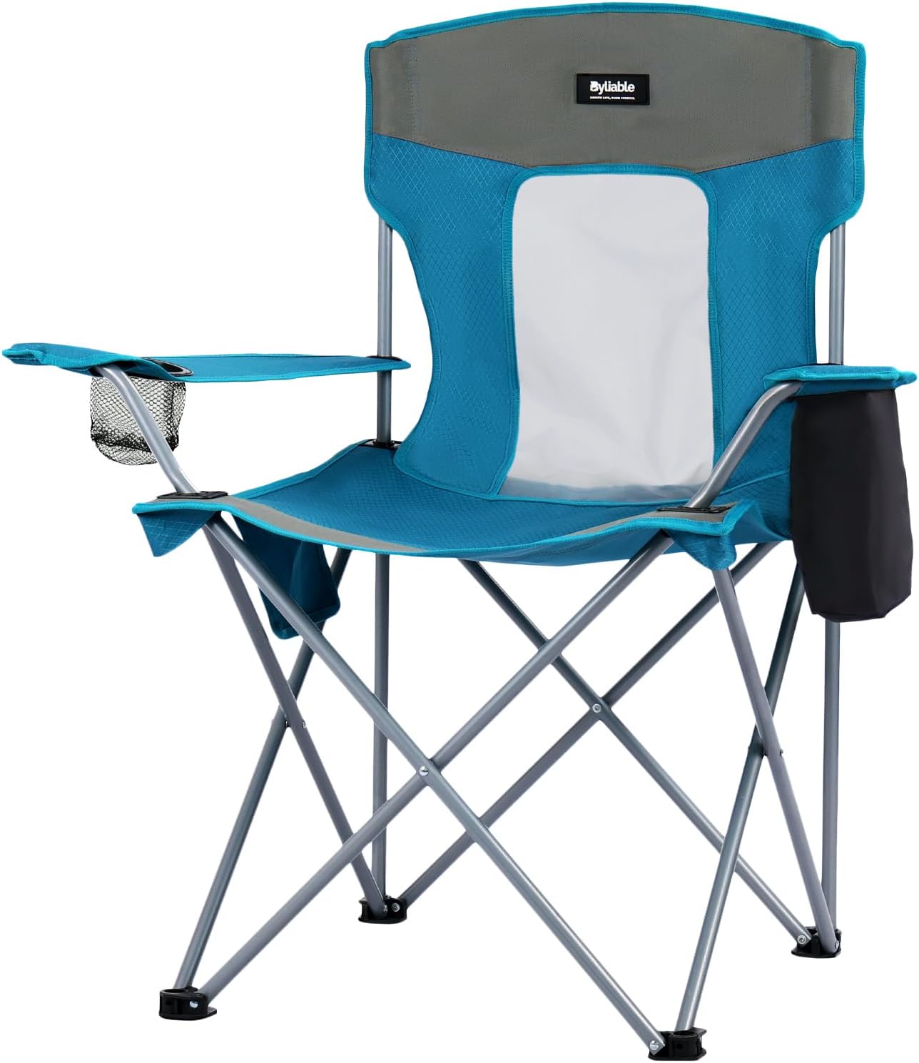 Camping Folding Chair Outdoor Lawn Portable Lightweight Camp Folding Chairs for Adult Outside with Cup Holder, Cooler Pouch & Side Pocket for Camping, Beach, Fishing, Sports or Tailgating Events Blue Large