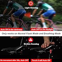 Vista 6 de G Keni Luz trasera inteligente para bicicleta, luces traseras con detección de freno, encendido/apagado automático, impermeable, recargable por USB