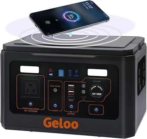 Geloo Generador solar portátil de 500 W con salida de CA de 110 V500 W, capacidad de 135000 mAh, 499 Wh, negro