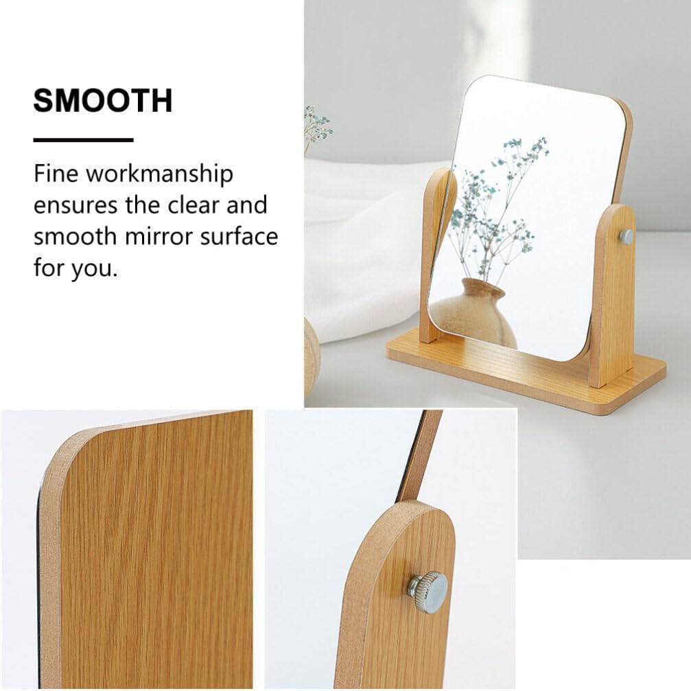 SAJANI Wooden Rectangular Tabletop Makeup Mirror, 360 Degree Portable Adjustable Table Desk Mirror, Vanity Desk Mirror for Bathroom, Bedroom, Living Room, Shaving & Makeup (18 * 13) SAJANI Wooden Rectangular Tabletop Makeup Mirror, 360 Degree Portable Adjustable Table Desk Mirror, Vanity Desk Mirror for Bathroom, Bedroom, Living Room, Shaving & Makeup (18 * 13)