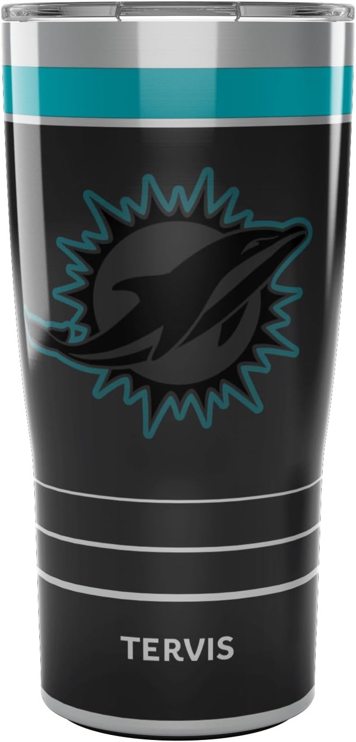 Tervis Traveler NFL Miami Dolphins - Night Game Triple Insulated Tumbler Travel Cup Keeps Drinks Cold & Hot, 20oz, Stainless Steel