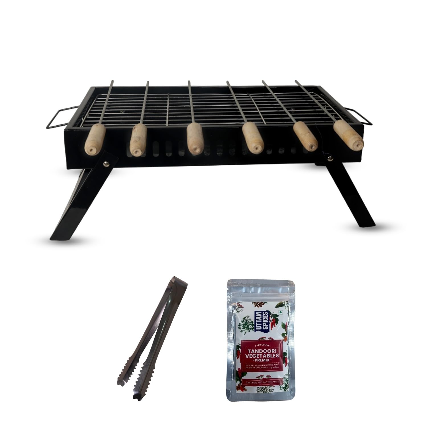 Finiky GrillPorter Briefcase Barbeque With Accessories for home - Traveler Foldable Charcoal Barbeque Portable barbque With 6 Skewers, Tong, Airblower, Spices,Wooden Cleaning Brush (B0D6B93SRD) Amazon Price History, Amazon Price Tracker