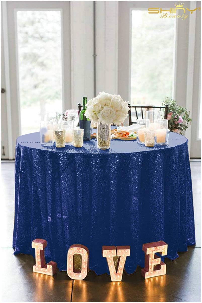ShiDianYi 72 Inch Round Navy Blue Sequin Tablecloth, Navy