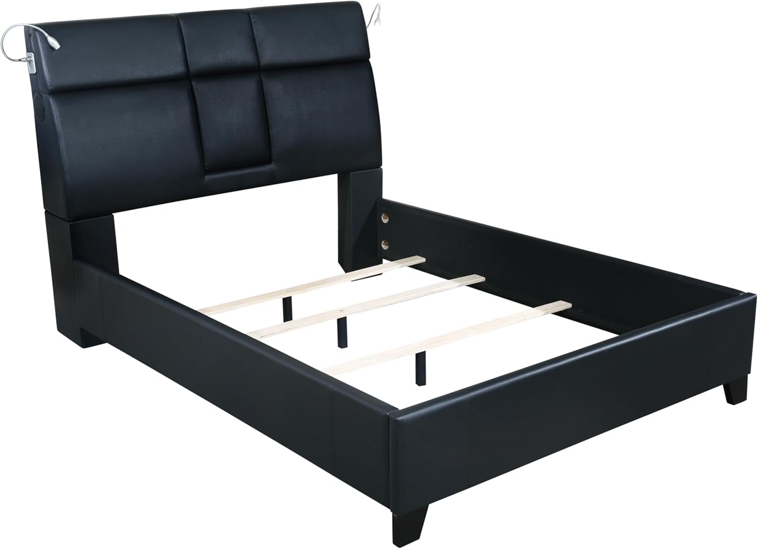 Bluetooth Sound and Lighting King Bed with Beverage Tray, Modern Design, Easy Maintenance, Black