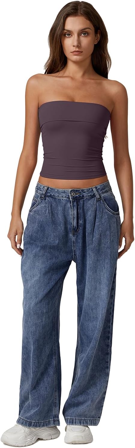 QINSEN Women's Tube Tops Strapless Bandeau Tops Double Lined Slim Fit Summer Going Out Tank Tops - Image 6