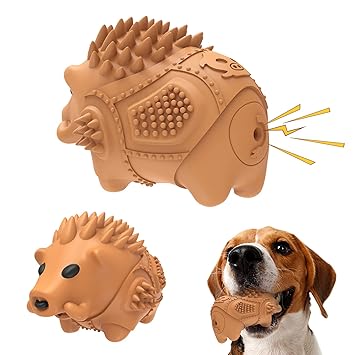 Joukispo Tough Dog Chew Toys for Aggressive Chewers, Almost Indestructible Dog Squeaky Toys for Large Medium Breed, Milk Flavor Durable Dog Teething Chew Toys, 100% Natural Rubber, Brown, 1piece