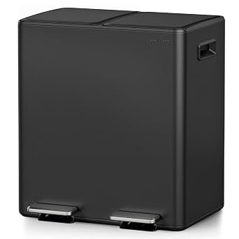 mVm Kitchen Bin,40L Dual Rubbish Bin,2 x 20L Stainless Steel Pedal Bin,Double Recycling Bin with ABS Lids and Plastic Inner Buckets,Soft-Close,Fingerprint Proof,Odour Seal,Large Capacity Trash Can