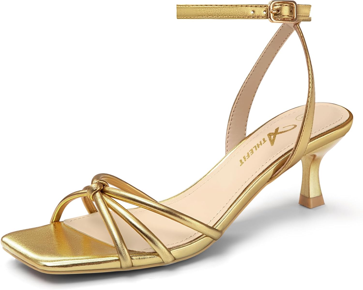 Athlefit Women's Kitten Heels Square Open Toe Strappy Low Heels Ankle Strap Summer Party Dress Heeled Sandals