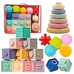 Jyusmile Baby Toys 6-12 Months, Montessori Toy for Babies 6-12 Months, Incl Stacking Building Blocks & Soft Infant Teething Toys & Sensory Balls for Toddlers 0-3-6-9-12 Month