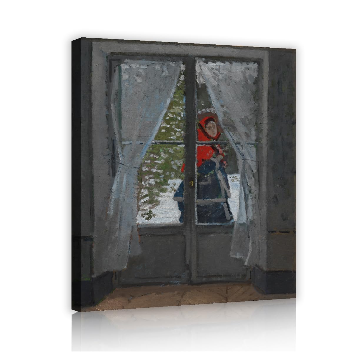 TOANGWALL Claude Monet The Red Kerchief Canvas Wall Art Lounge Camille Passing Window Snowy Winter Classic Poster Painting For Studio Decor 80x95cm