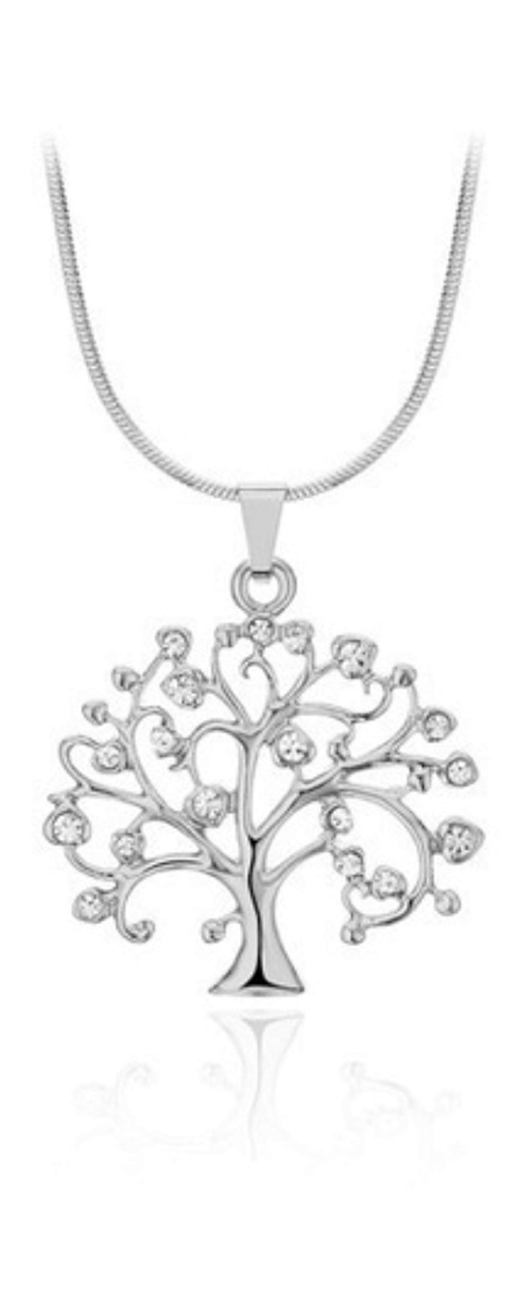 Collana con albero della vita in argento, cristalli austriaci, ciondolo grande 6 cm, collana con scritta “Festa delle Meres”, albero della vita