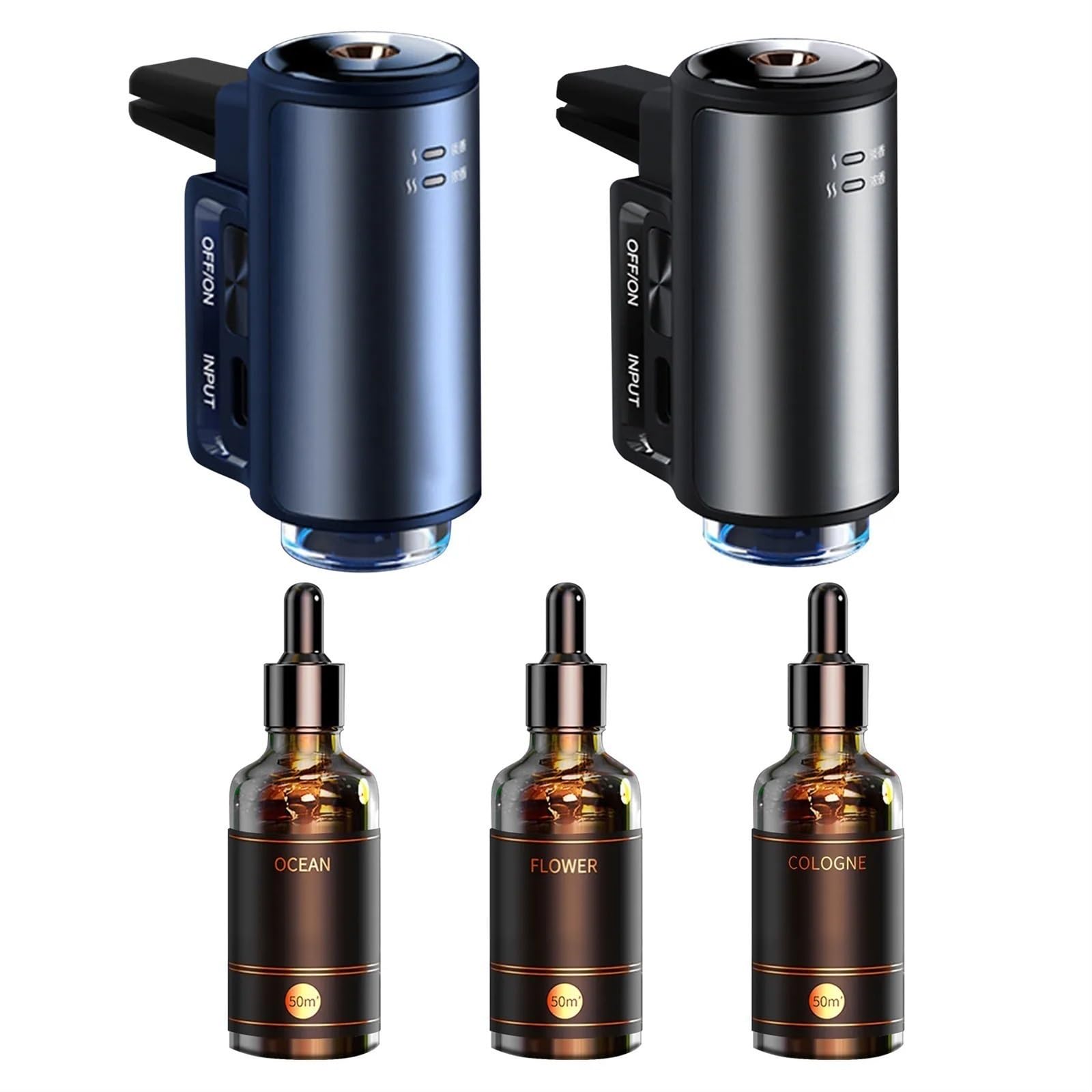 Samochodowy elektryczny dyfuzor powietrza Aroma nawiew samochodowy nawilżacz aromaterapia mgła olej z ziaren drewna automatyczny odświeżacz powietrza zapach perfum (Size : 1 set Blue)