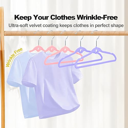 Miniatura 3 de HozyFrozy Perchas de terciopelo multicolor para bebés con mini ganchos paquete de 30 perchas antideslizantes para ahorrar espacio rosa lavanda y