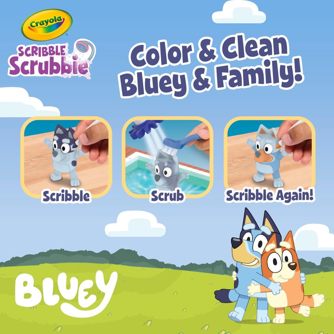 Crayola Scribble Scrubbies Bluey Poolside Playset (4ct), Washable Bluey Toy Set for Kids and Toddlers, Gifts for Girls & Boys, Ages 3+