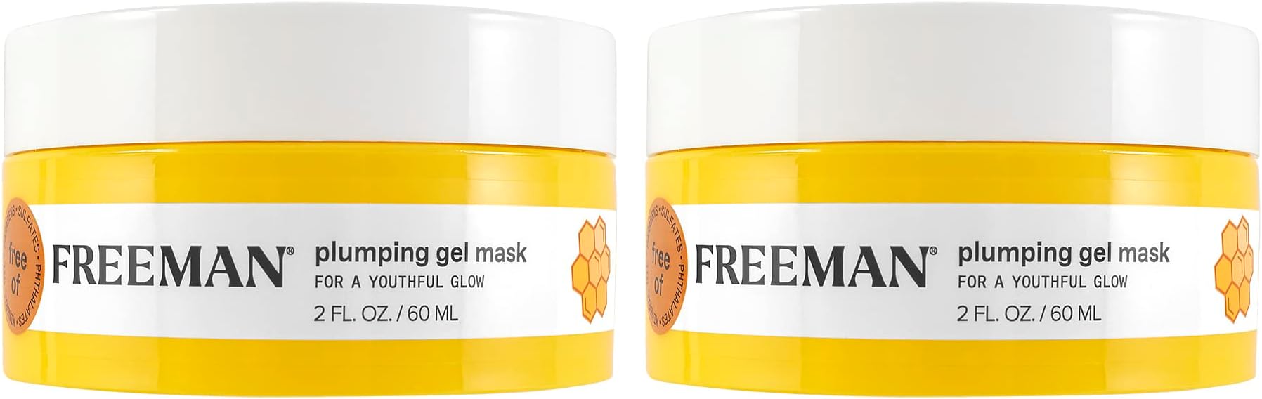 Freeman Plumping Gel Face Mask, Manuka Honey & Niacinamide, Hydrating Facial Mask With Anti-Aging Benefits, Travel Size Skincare, Vegan & Cruelty-Free, 2 fl. oz./60 ml Jar, 2 Count