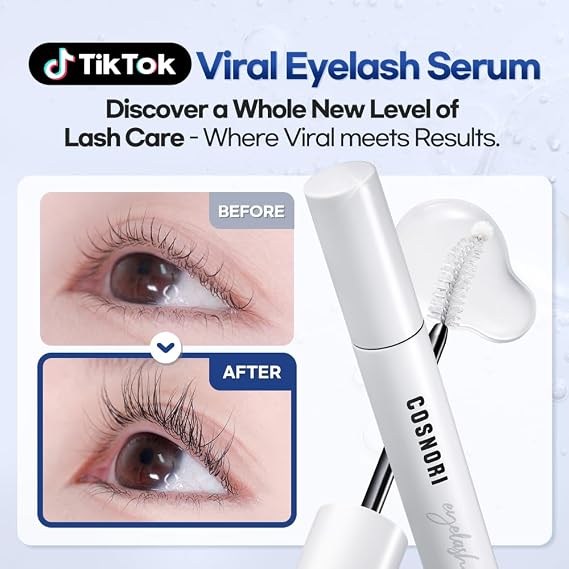 COSNORI Long Active Eyelash Serum - Korean Eyelash Boost Serum - Eyebrow Growth Enhancer for Longer and Thicker - Vegan Prostaglandin Free & Non Irritating - Peptides, Hyaluronic Acid, 0.3 fl.oz.