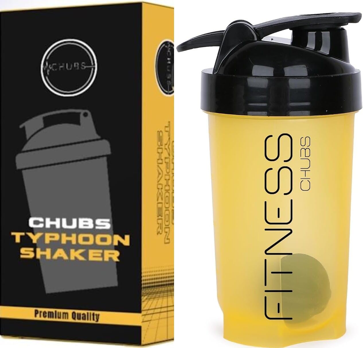 CHUBS Fitness Series Typhoon Shaker With Mixer Ball (500ML). (YELLOW)