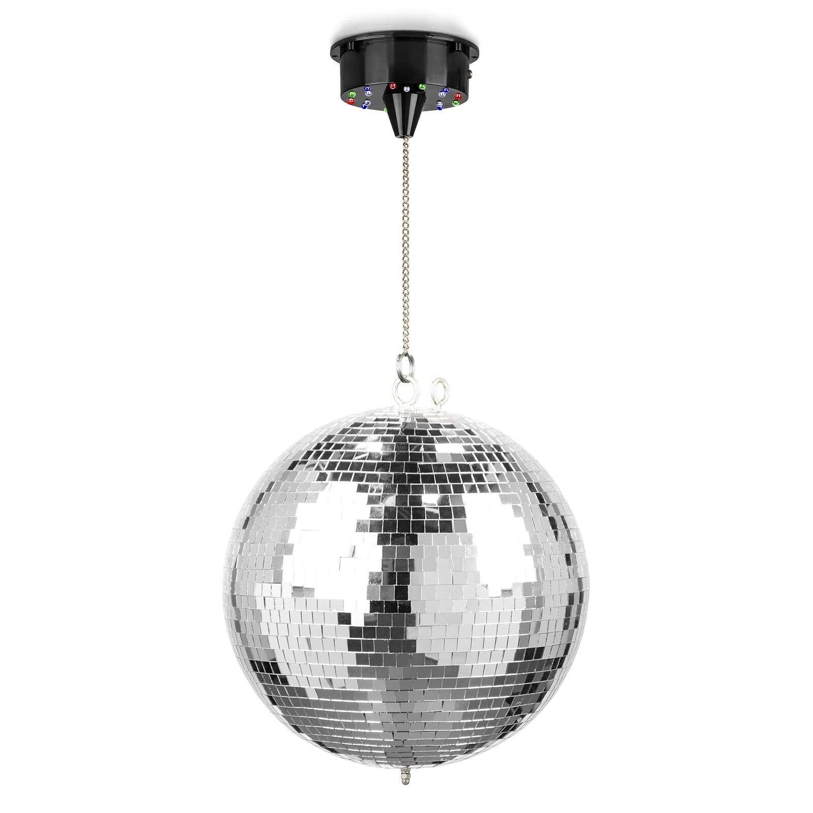 Fuzzix Silver 30Cm Mirror Ball With Battery-Powered Led Motor, Rotating Disco Glitter Lighting, Portable Party Event Decoration For Karaoke, Djs, Home Parties