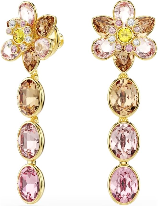 Idyllia drop earrings Mixed cuts, Flower, Multicolored, Gold-tone plated
