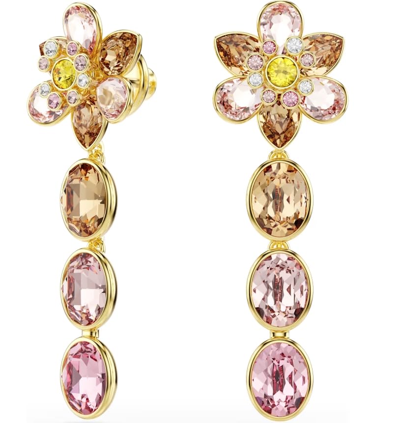Idyllia drop earrings Mixed cuts, Flower, Multicolored, Gold-tone plated2