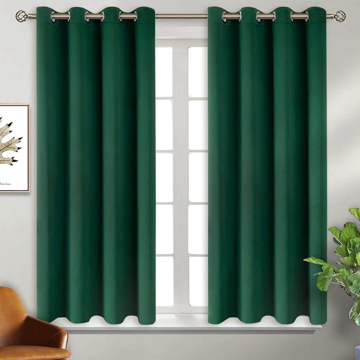 BGment Room Darkening Thermal Insulated Blackout Curtains Grommet Top Drapes for Bedroom 46 x 54 Inch Green Set of 2 — image 1