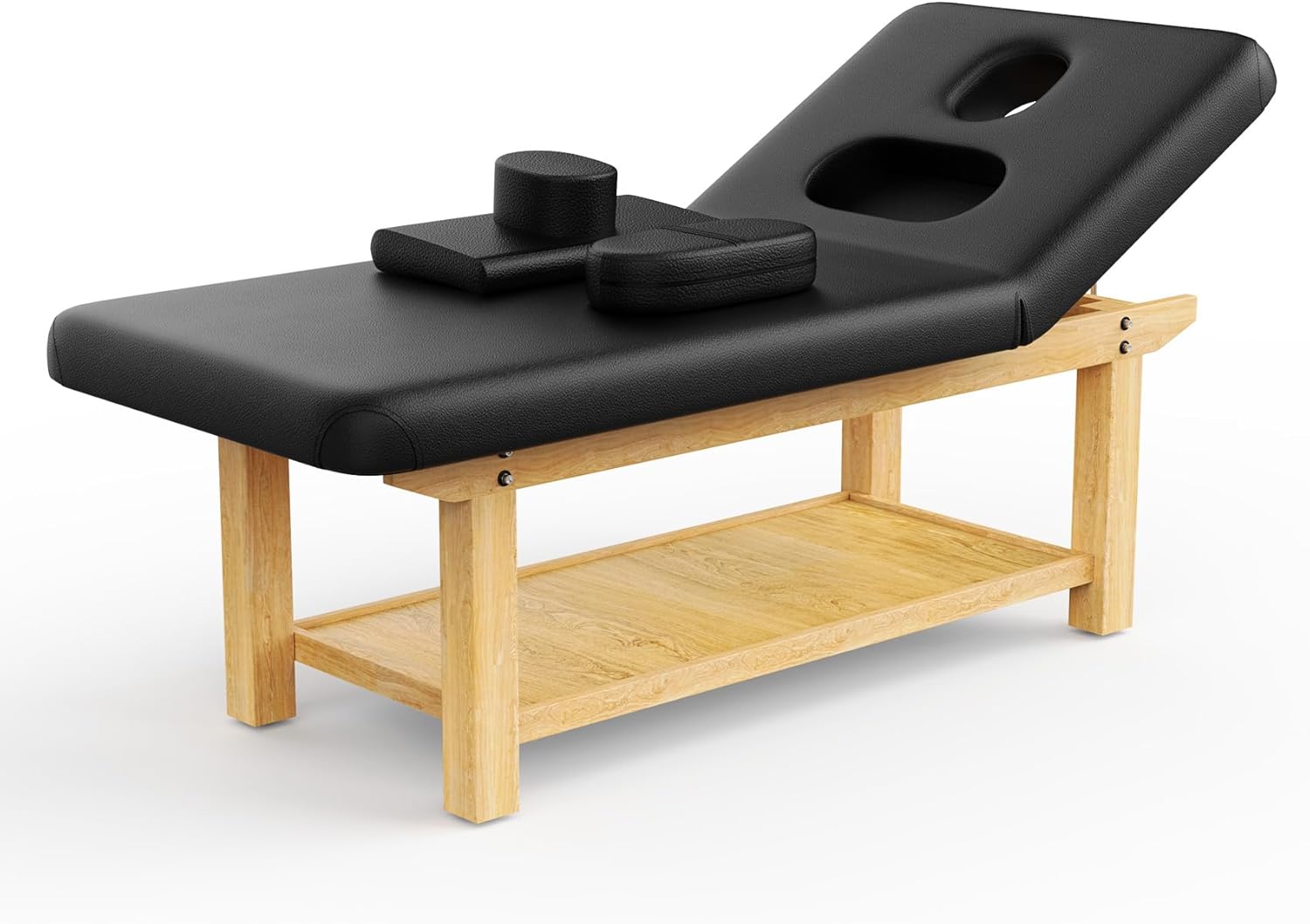 Wood Stationary Massage Table, Professional Massage Table with Adjustable Backrest & Storage Space, Treatment Tables with Open Chest Design for Beauty, Spa, Tatto