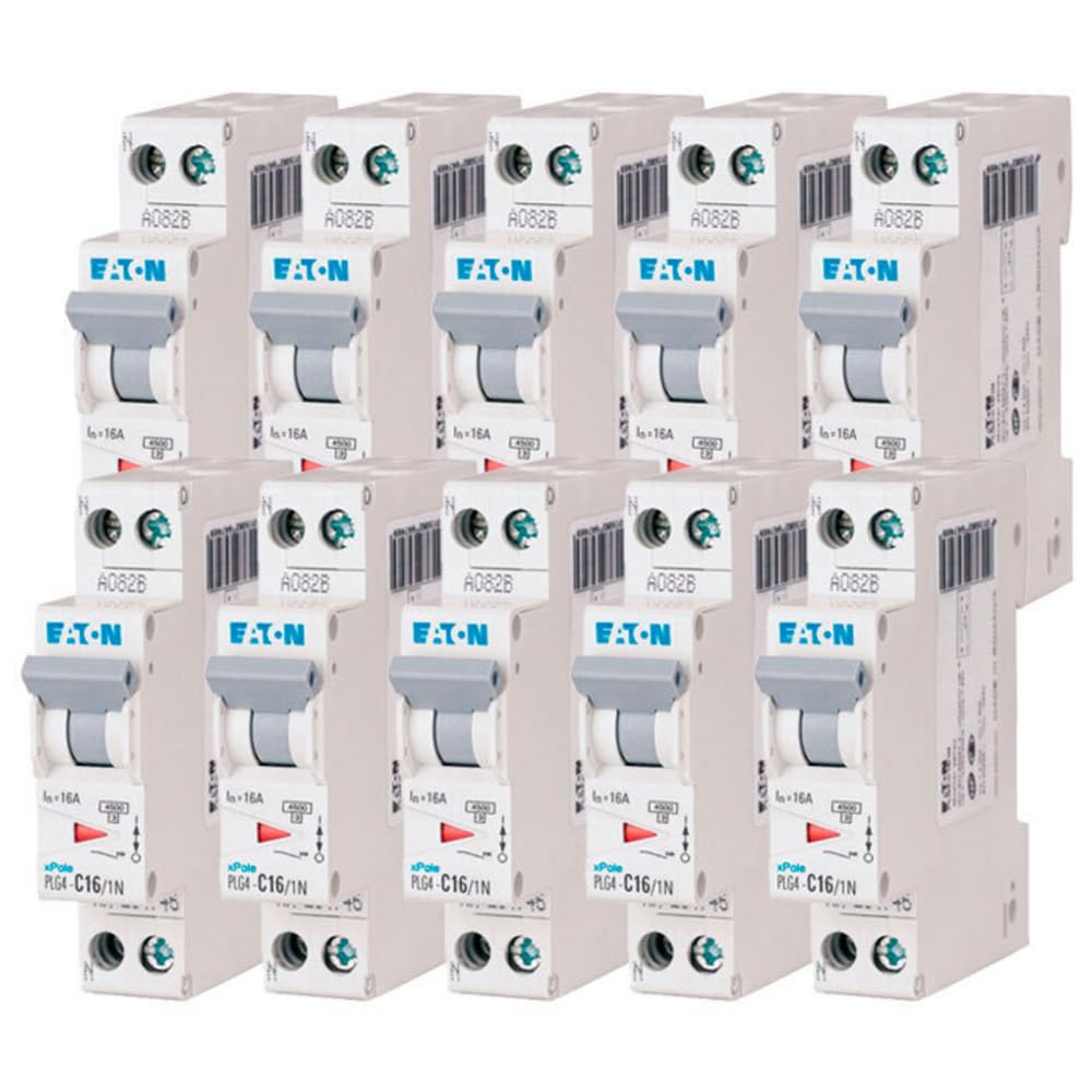 Eaton 264746 PLG4-C16/1N - Modular Circuit Breaker PH/N - White - Grey Control - 1P+N/16A - Curve C - Screw Connection - 10 Circuit Breakers