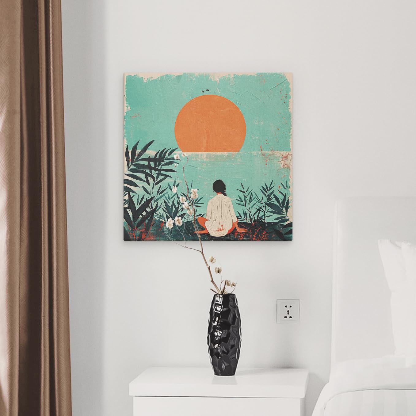 Artaza Leinwand Bilder Sonnenuntergang Meer - 40x40 cm - Klein - Wanddeko Wohnzimmer - Wandbilder Frau am Meer - Deko Schlafzimmer