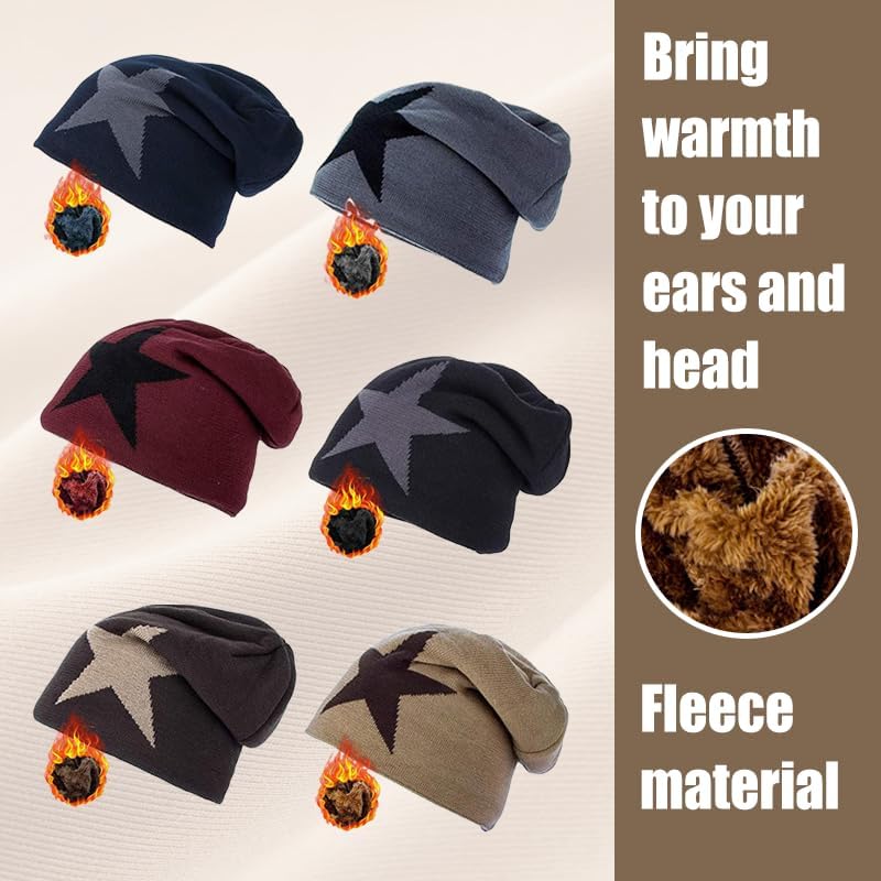 Knitted Woolen Hat with Fleece for Women Men Y2K Five Pointed Star Casual Cozy Winter Warm Beanie Hat - Image 3