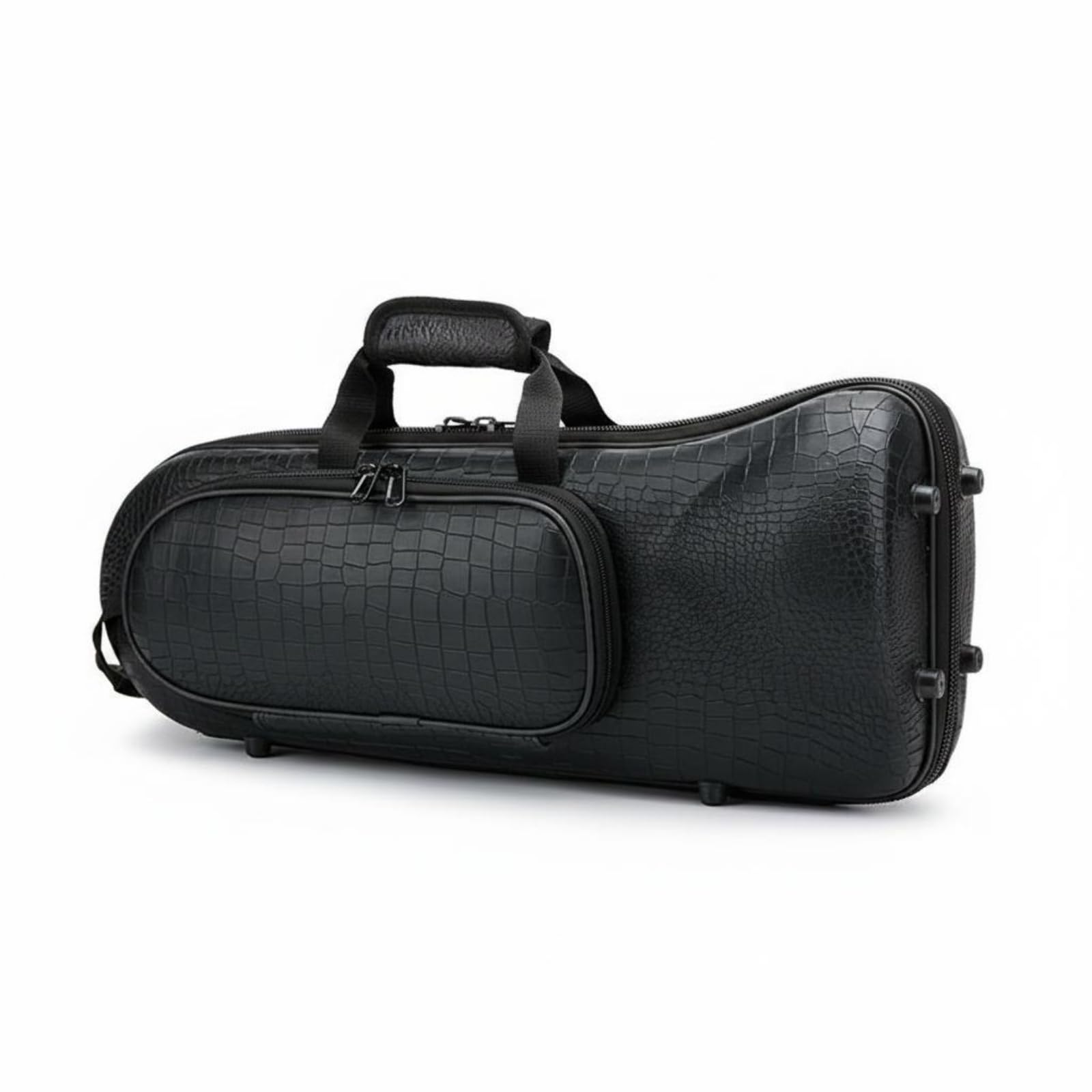 harayaa Custodia per Tromba in Ottone Struttura Rigida Modellata Zip Rapida Tasca Esterna con Chiusura Separata Maniglia, Nero Coccodrillo, Array, Nero Con Motivo Coccodrillo