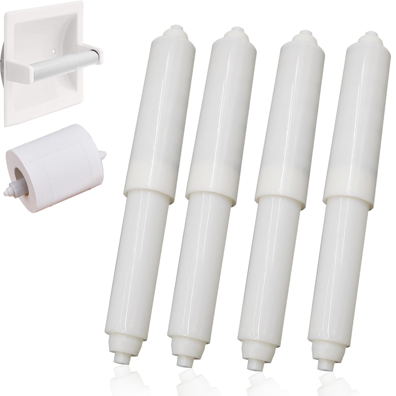 OTIMORA バネ式トイレットペーパーシャフト(白)4個 芯棒 紙巻器芯棒 トイレットペーパーホルダー用の替え芯 伸縮可能 頑丈 耐久性 交換 汎用 紙巻き器