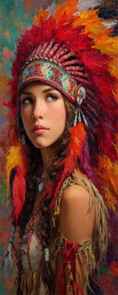 Diamond Art Painting Kits for Adults 80x160cm, 5D Large Diamond Painting Native American Full Round Drill Gem Art Ethnic Style Crystal Cross Stitch Paint by Numbers for Home Wall Decor -LR1111