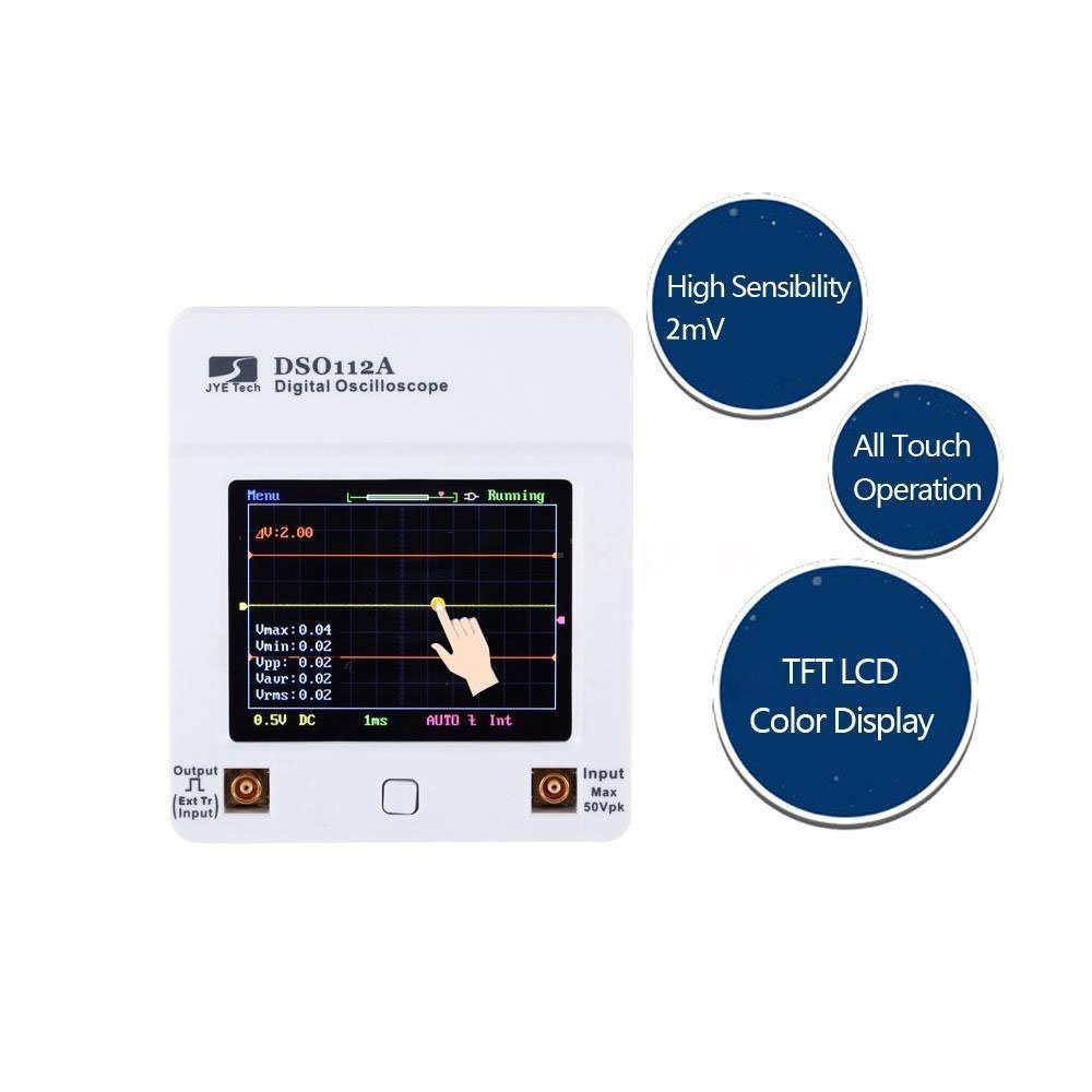 DollaTek DSO112A Digitales Taschen-Oszilloskop w/Screen 2.4inch TFT Touchpanel, Standard-BNC-Prüfspitze, MCX Klippkabel und Batterie eingeschlossen