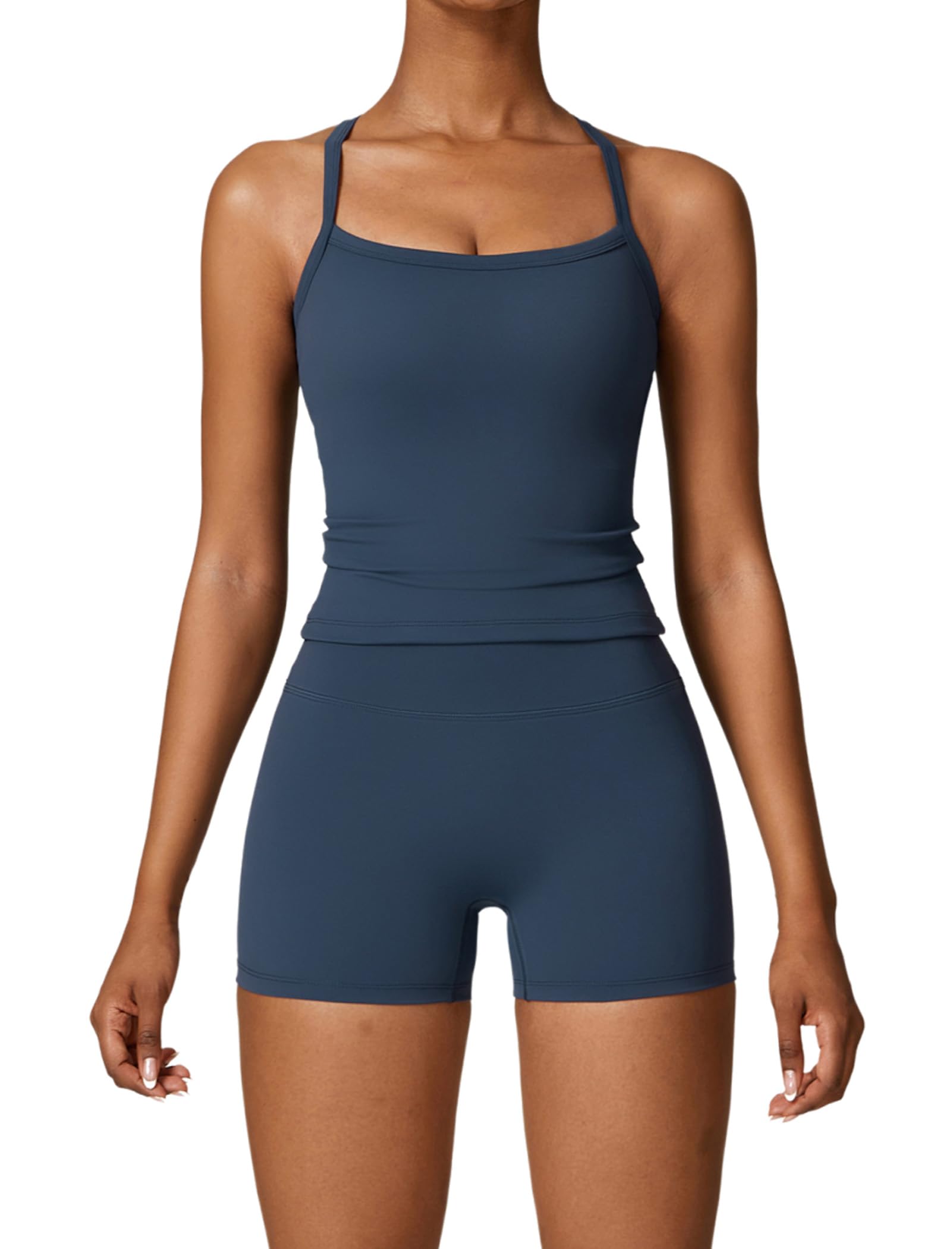 QBGJTD Two Piece Workout Sets For Women Tank Top Matching High Waist Booty Lifting Shorts Gym Yoga Active Wear Outfits